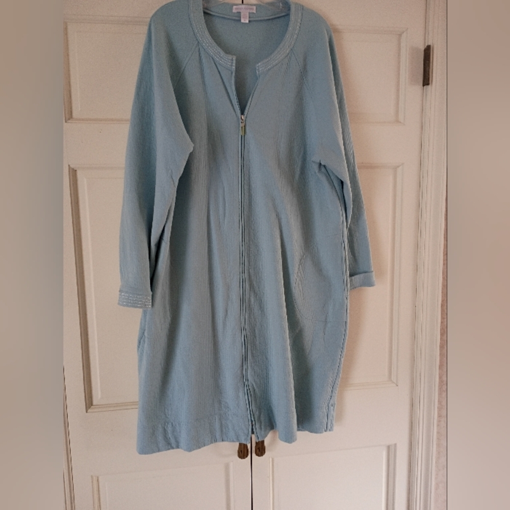 Cozy Carole Hochman Quilted Robe Light Blue Full Zip Midi Housec.good Condition - Picture 3 of 8